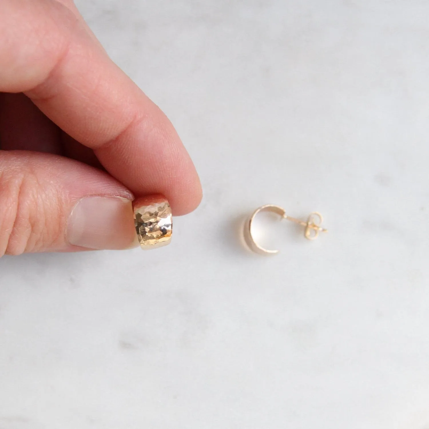11mm Wide Hammered Gold Filled Hoop on Post