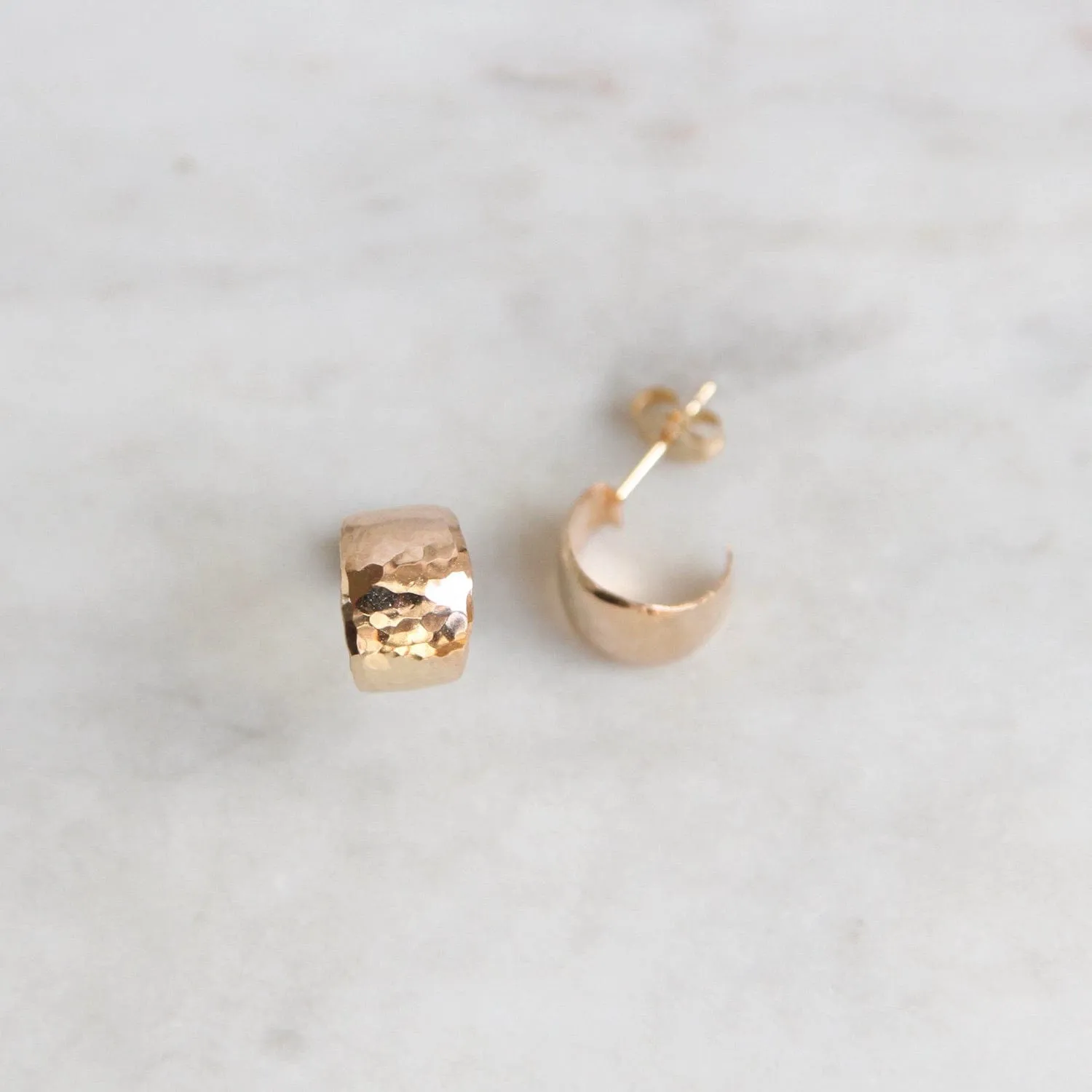 11mm Wide Hammered Gold Filled Hoop on Post