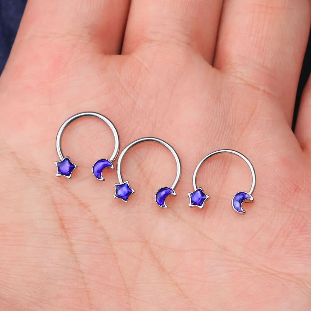 16/18/20G Purple Moon and Star Horseshoe Septum Rings