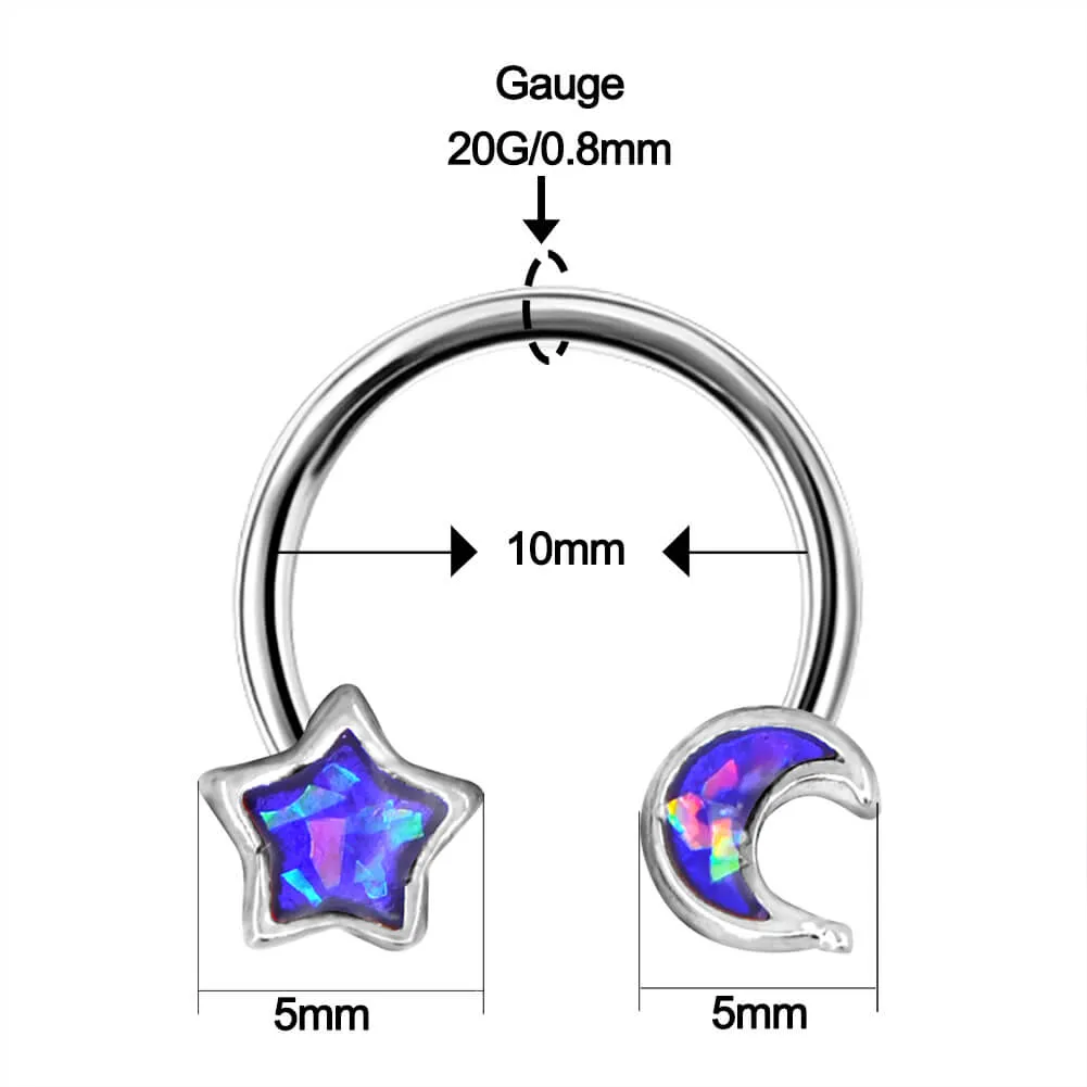 16/18/20G Purple Moon and Star Horseshoe Septum Rings