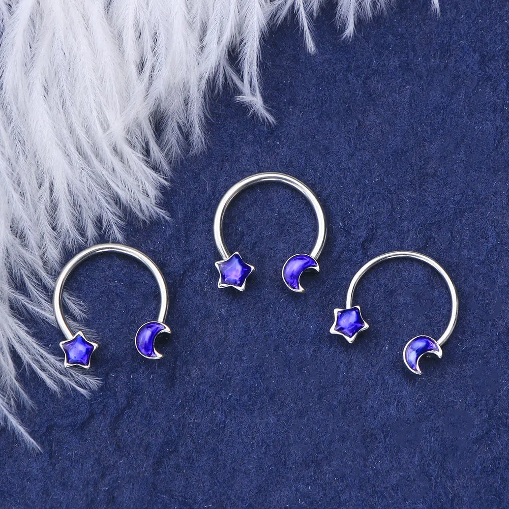 16/18/20G Purple Moon and Star Horseshoe Septum Rings