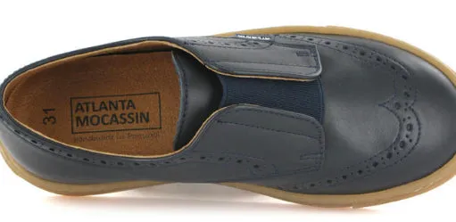 Atlanta Mocassin Oxford Tennis Elastic Navy Blue Leather Sneaker