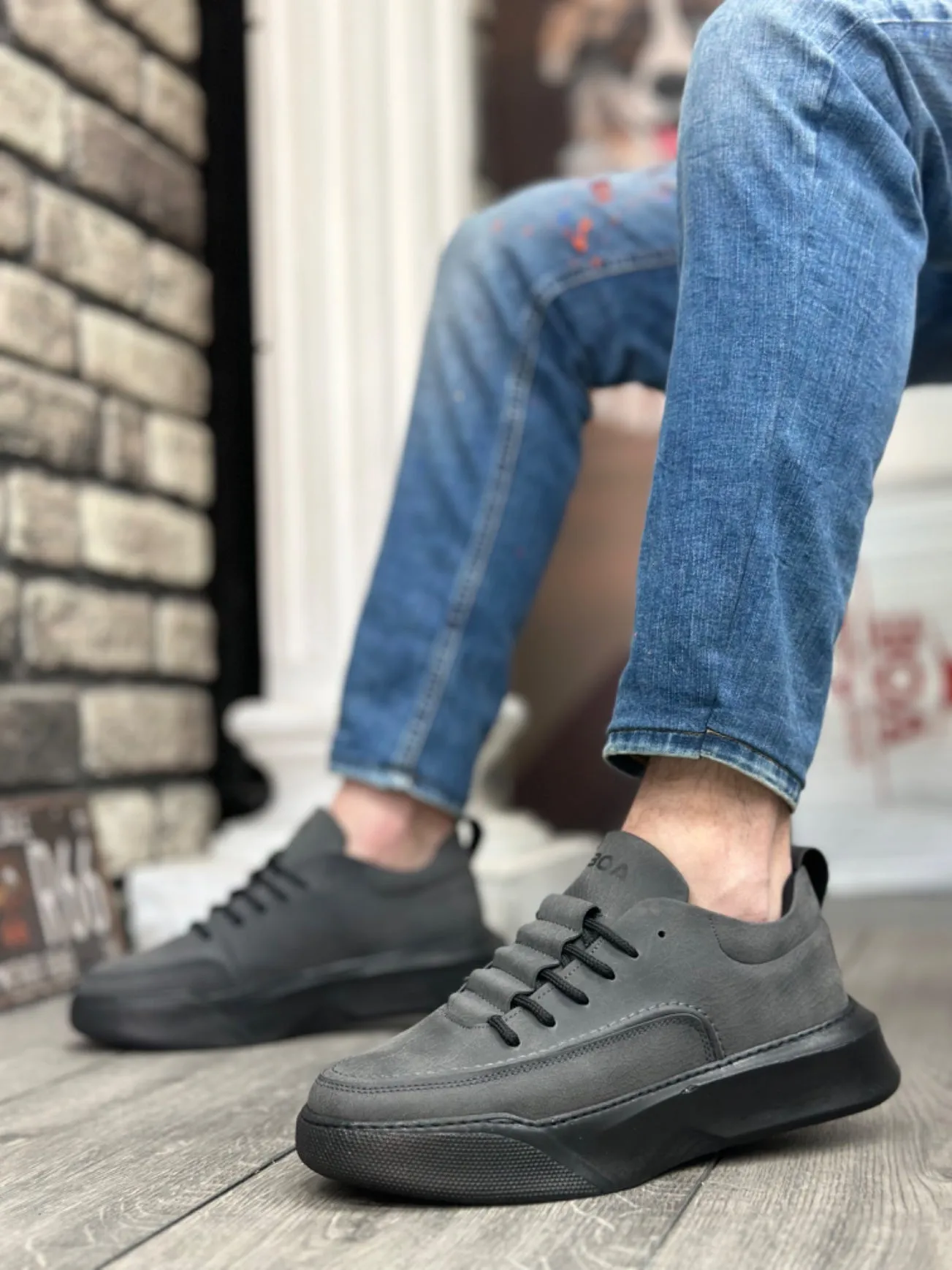 BA0332 Ladder Pattern Lace-up Men's High Sole Smoked Skin Sports Shoes