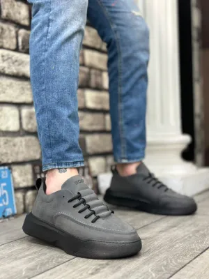 BA0332 Ladder Pattern Lace-up Men's High Sole Smoked Skin Sports Shoes