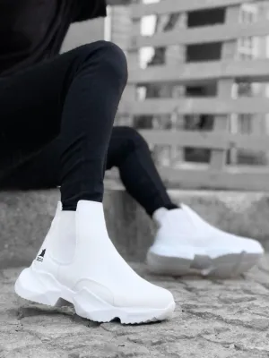 BA0444 Lace-Up Comfortable High Sole White Men's Sports Half Ankle Boots