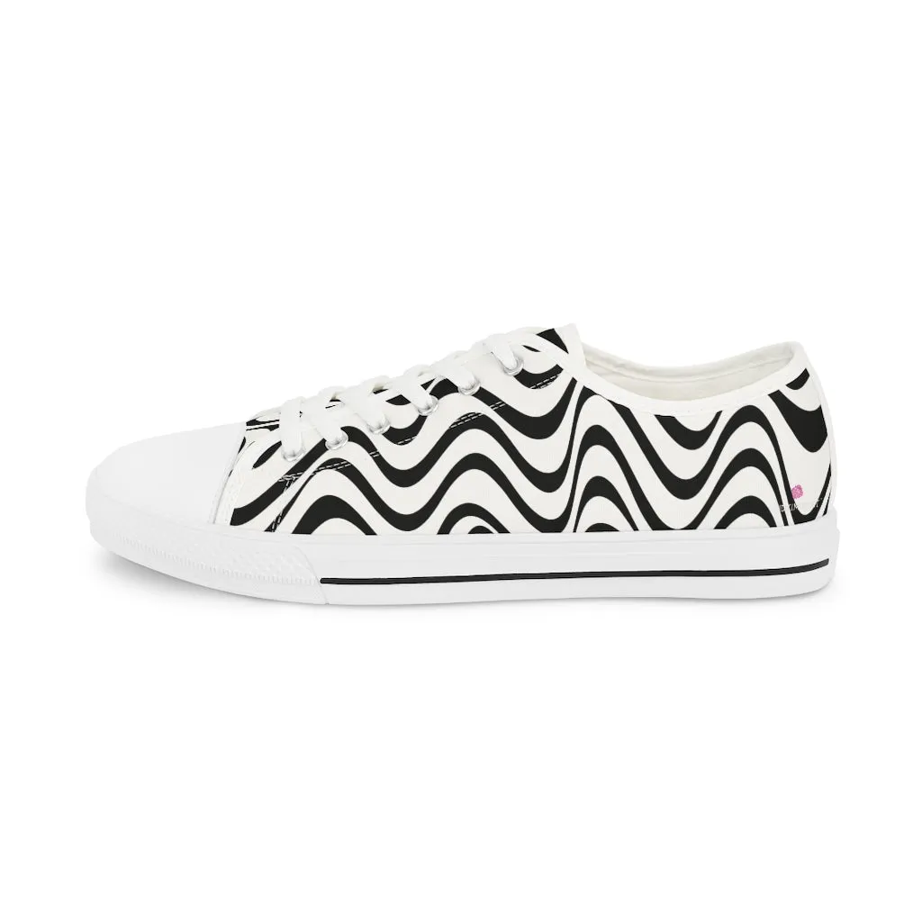 Black White Wavy Men's Sneakers, Best Men's Designer Low Top Sneakers Tennis Canvas Shoes (US Size: 5-14)