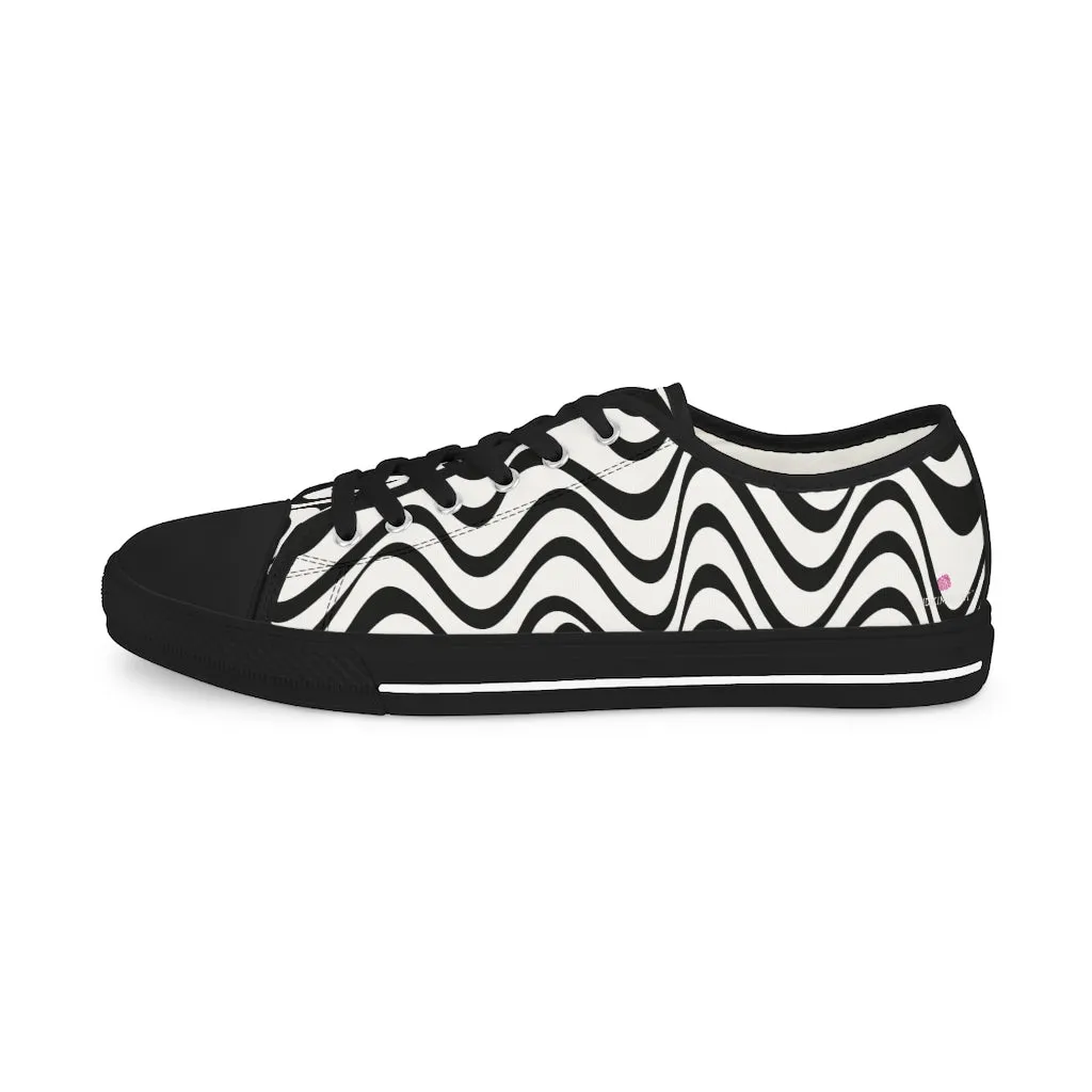 Black White Wavy Men's Sneakers, Best Men's Designer Low Top Sneakers Tennis Canvas Shoes (US Size: 5-14)