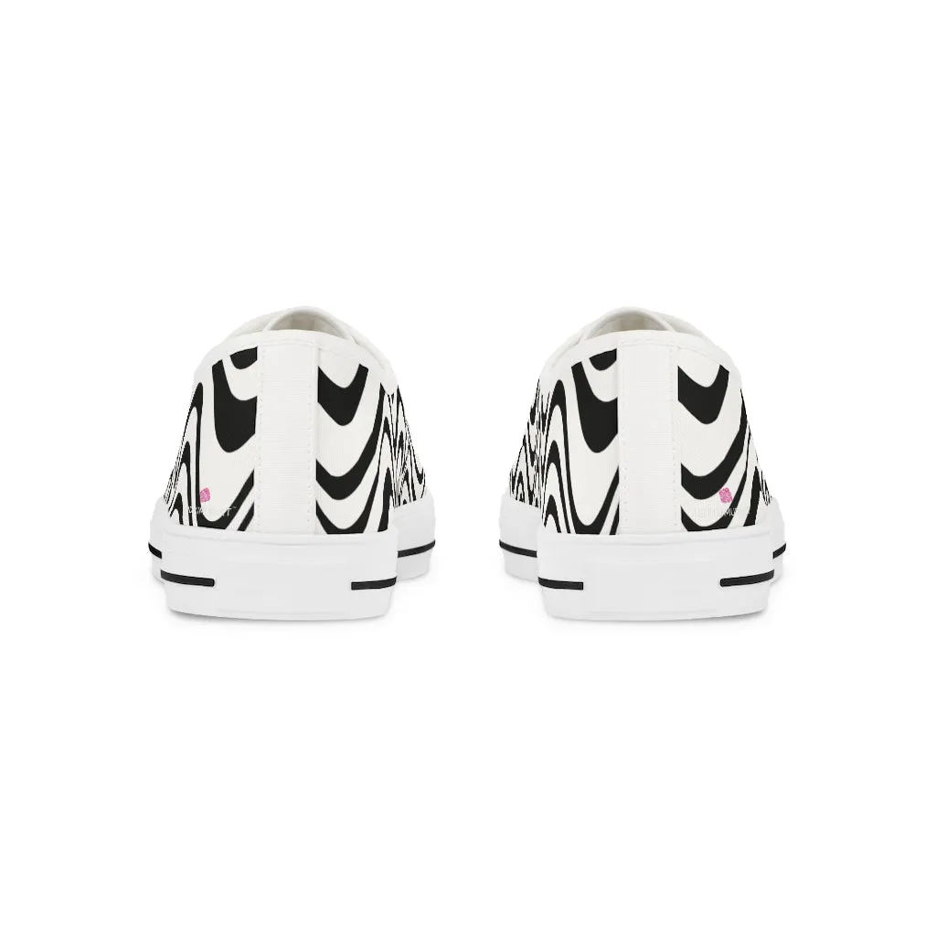 Black White Wavy Men's Sneakers, Best Men's Designer Low Top Sneakers Tennis Canvas Shoes (US Size: 5-14)