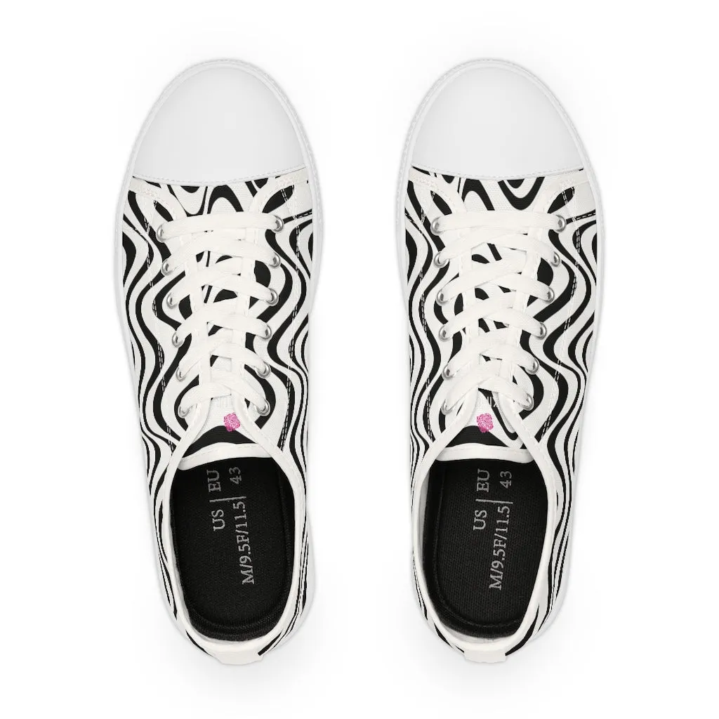 Black White Wavy Men's Sneakers, Best Men's Designer Low Top Sneakers Tennis Canvas Shoes (US Size: 5-14)