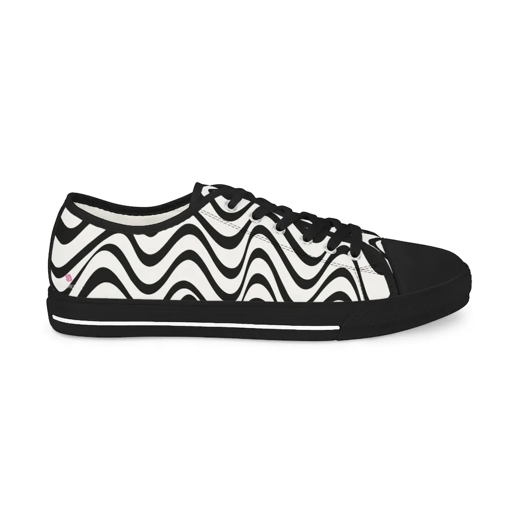 Black White Wavy Men's Sneakers, Best Men's Designer Low Top Sneakers Tennis Canvas Shoes (US Size: 5-14)