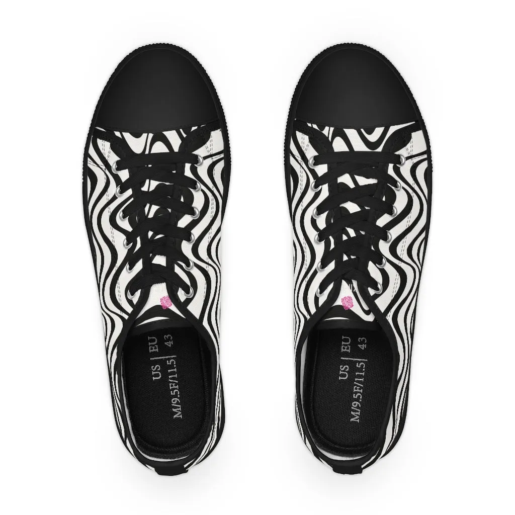 Black White Wavy Men's Sneakers, Best Men's Designer Low Top Sneakers Tennis Canvas Shoes (US Size: 5-14)