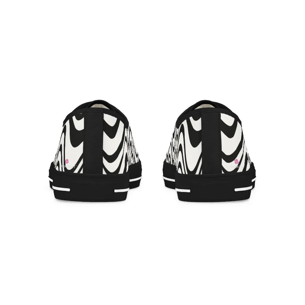 Black White Wavy Men's Sneakers, Best Men's Designer Low Top Sneakers Tennis Canvas Shoes (US Size: 5-14)