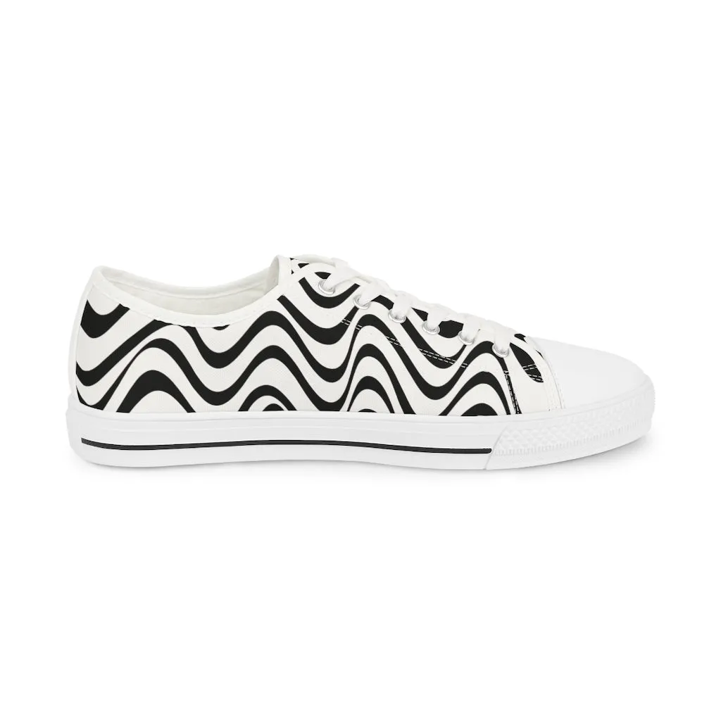 Black White Wavy Men's Sneakers, Best Men's Designer Low Top Sneakers Tennis Canvas Shoes (US Size: 5-14)