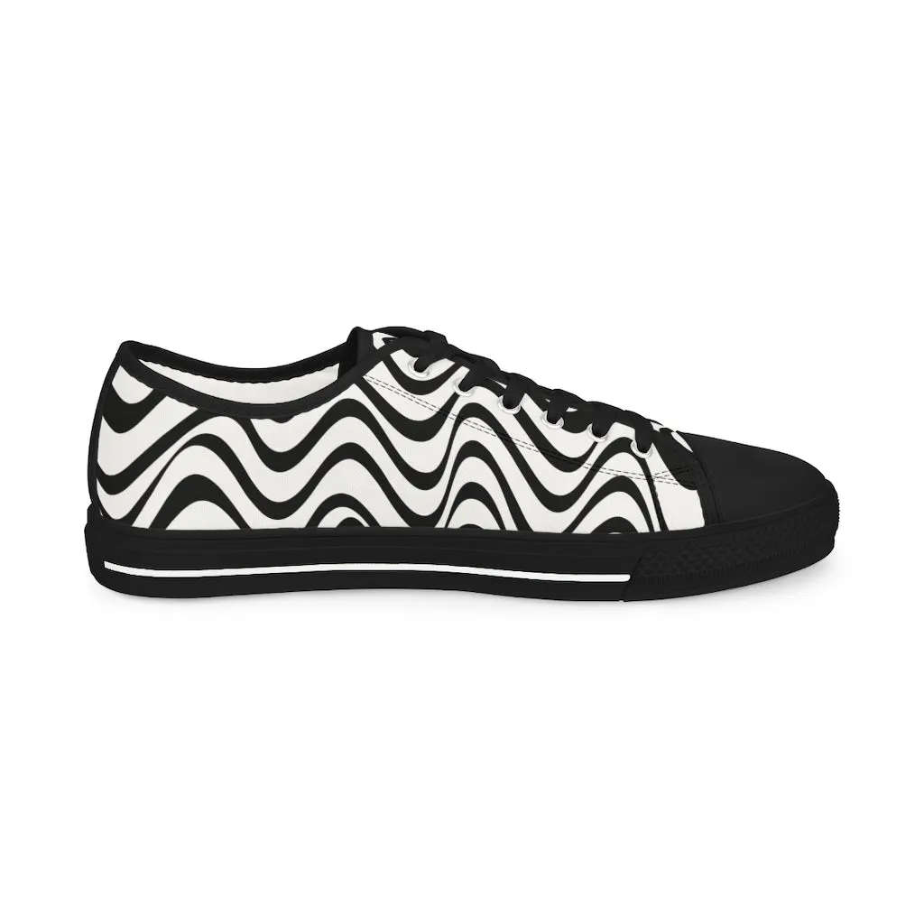 Black White Wavy Men's Sneakers, Best Men's Designer Low Top Sneakers Tennis Canvas Shoes (US Size: 5-14)