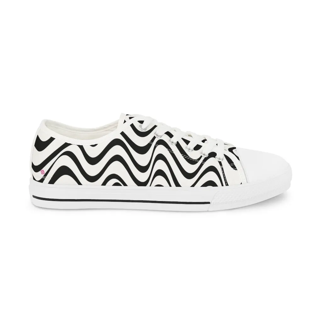 Black White Wavy Men's Sneakers, Best Men's Designer Low Top Sneakers Tennis Canvas Shoes (US Size: 5-14)
