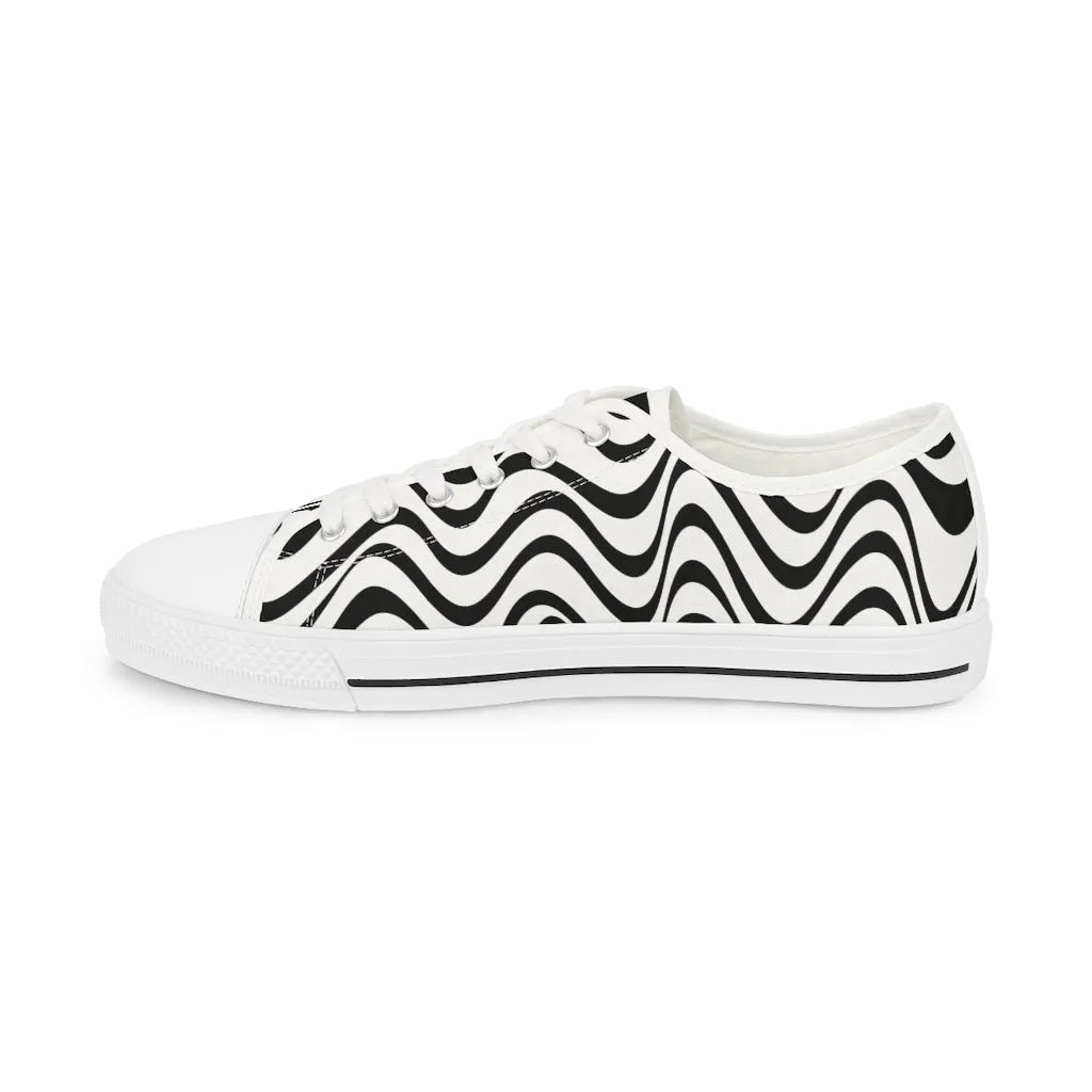 Black White Wavy Men's Sneakers, Best Men's Designer Low Top Sneakers Tennis Canvas Shoes (US Size: 5-14)