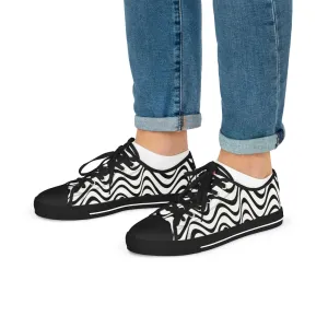 Black White Wavy Men's Sneakers, Best Men's Designer Low Top Sneakers Tennis Canvas Shoes (US Size: 5-14)