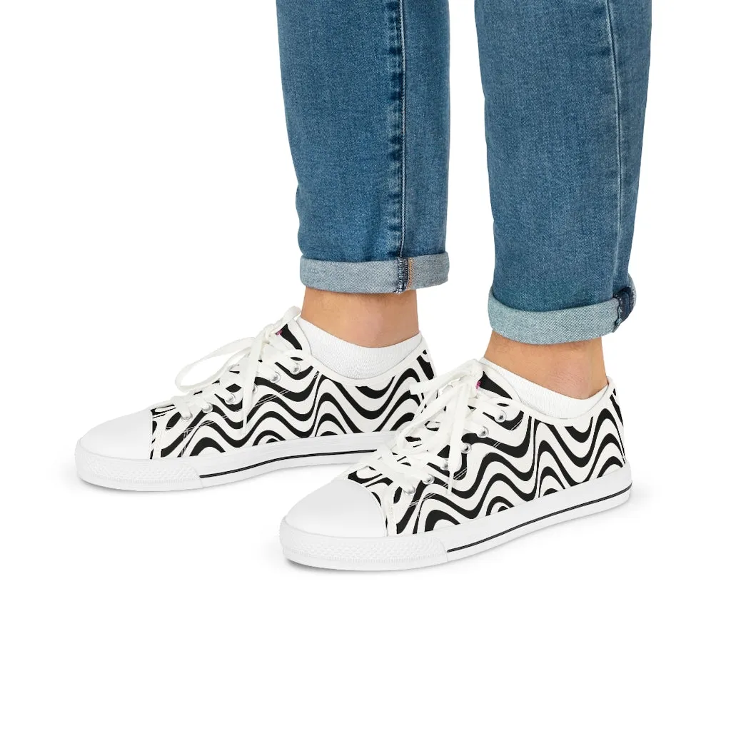 Black White Wavy Men's Sneakers, Best Men's Designer Low Top Sneakers Tennis Canvas Shoes (US Size: 5-14)