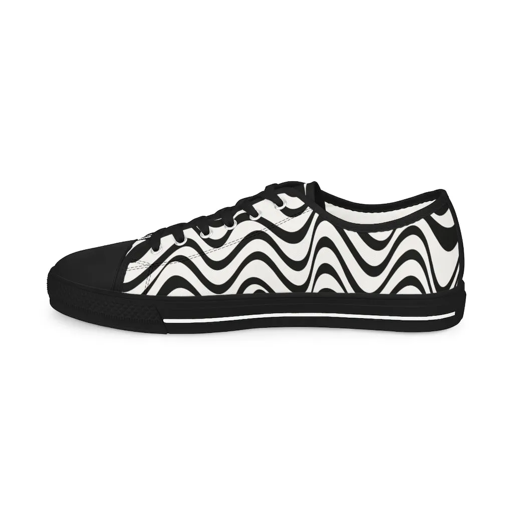 Black White Wavy Men's Sneakers, Best Men's Designer Low Top Sneakers Tennis Canvas Shoes (US Size: 5-14)