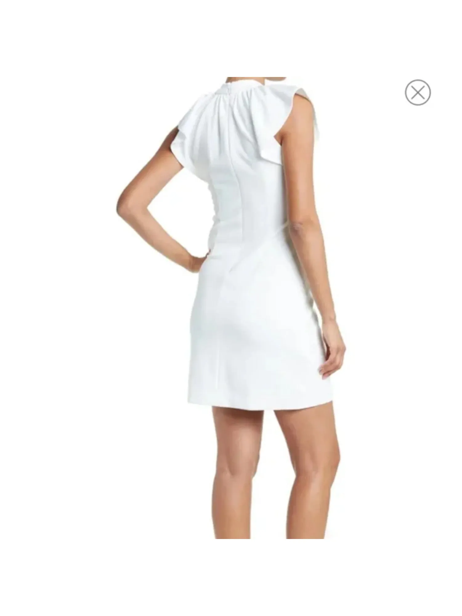 CALVIN KLEIN Womens Ivory Stretch Ruched Zippered Ruffle Cap Sleeves Mock Neck Above The Knee Wear To Work Sheath Dress