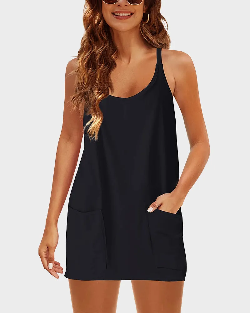 Casual Sleeveless Mini Dress With Built-In Shorts