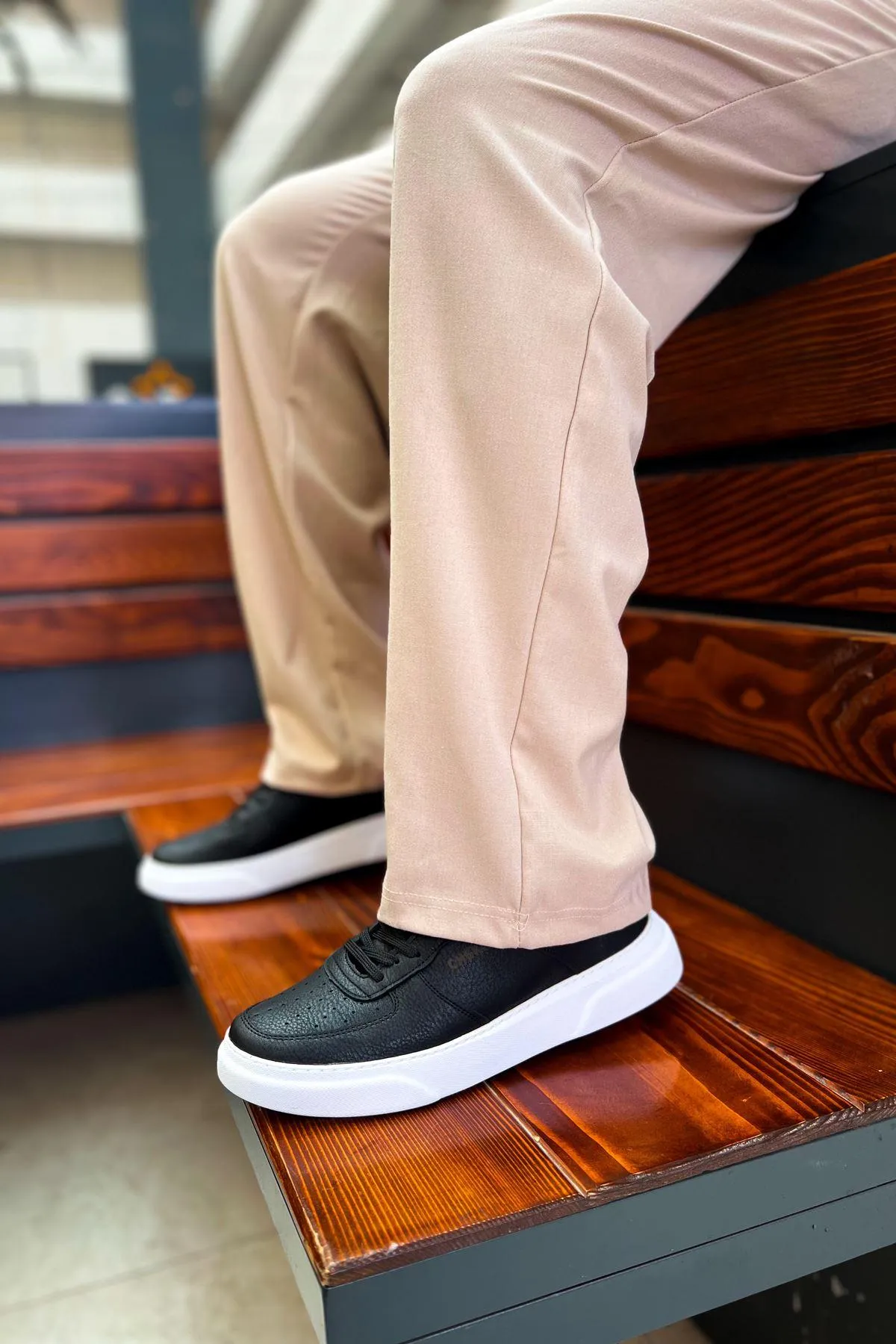 CH087 Men's Black-White Sole Lace-up Casual Sneaker Sports Shoes