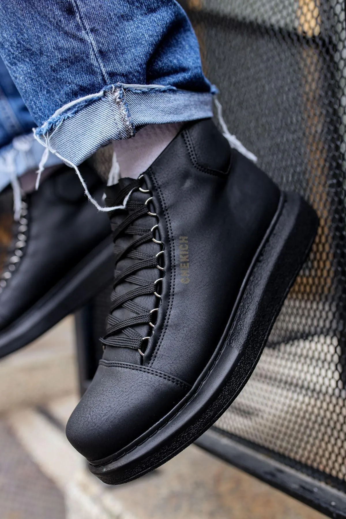 CH258 Men's Black Metal Slug Lace-up High Sole Casual Sneaker Sports Boots