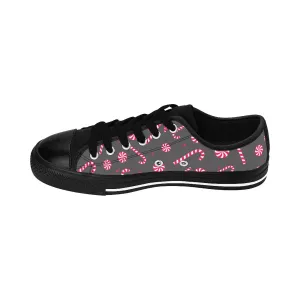 Christmas Candy Cane Men's Sneakers, Candy Cane Low Top Tennis Fashion Shoes For Men
