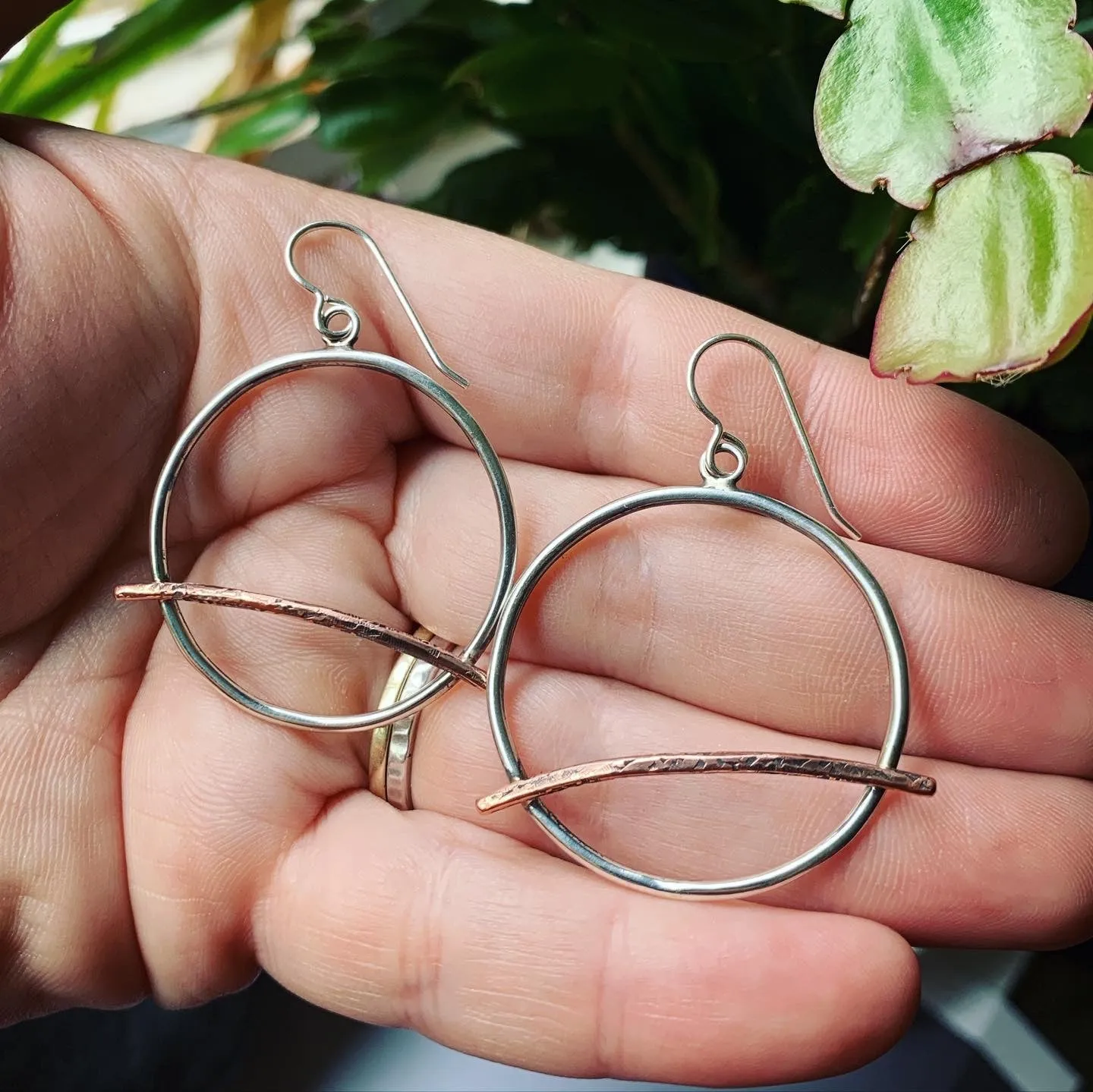 Copper and Sterling Silver Intersected Circle Earrings