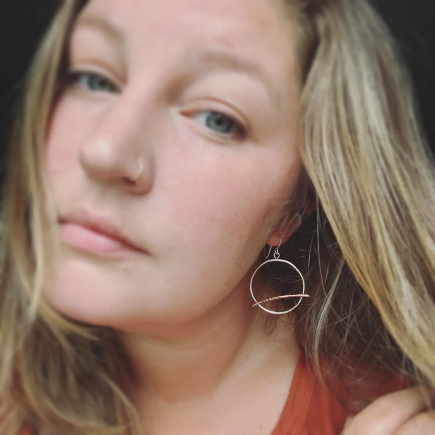 Copper and Sterling Silver Intersected Circle Earrings