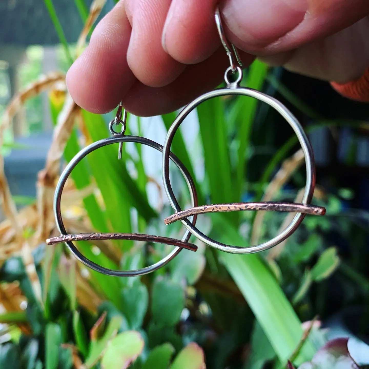 Copper and Sterling Silver Intersected Circle Earrings