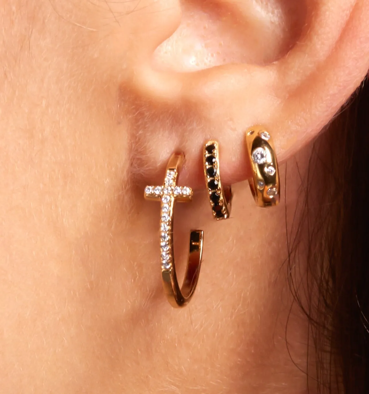 Cross Pave Hoop Earrings