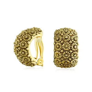 Fashion Sunflower Wide Half Hoop Clip-On Earrings for Non-Pierced Ears SilverGold