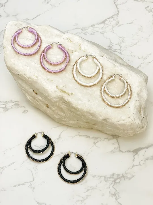 Gold Ball Double Hoop Earrings - Lavender