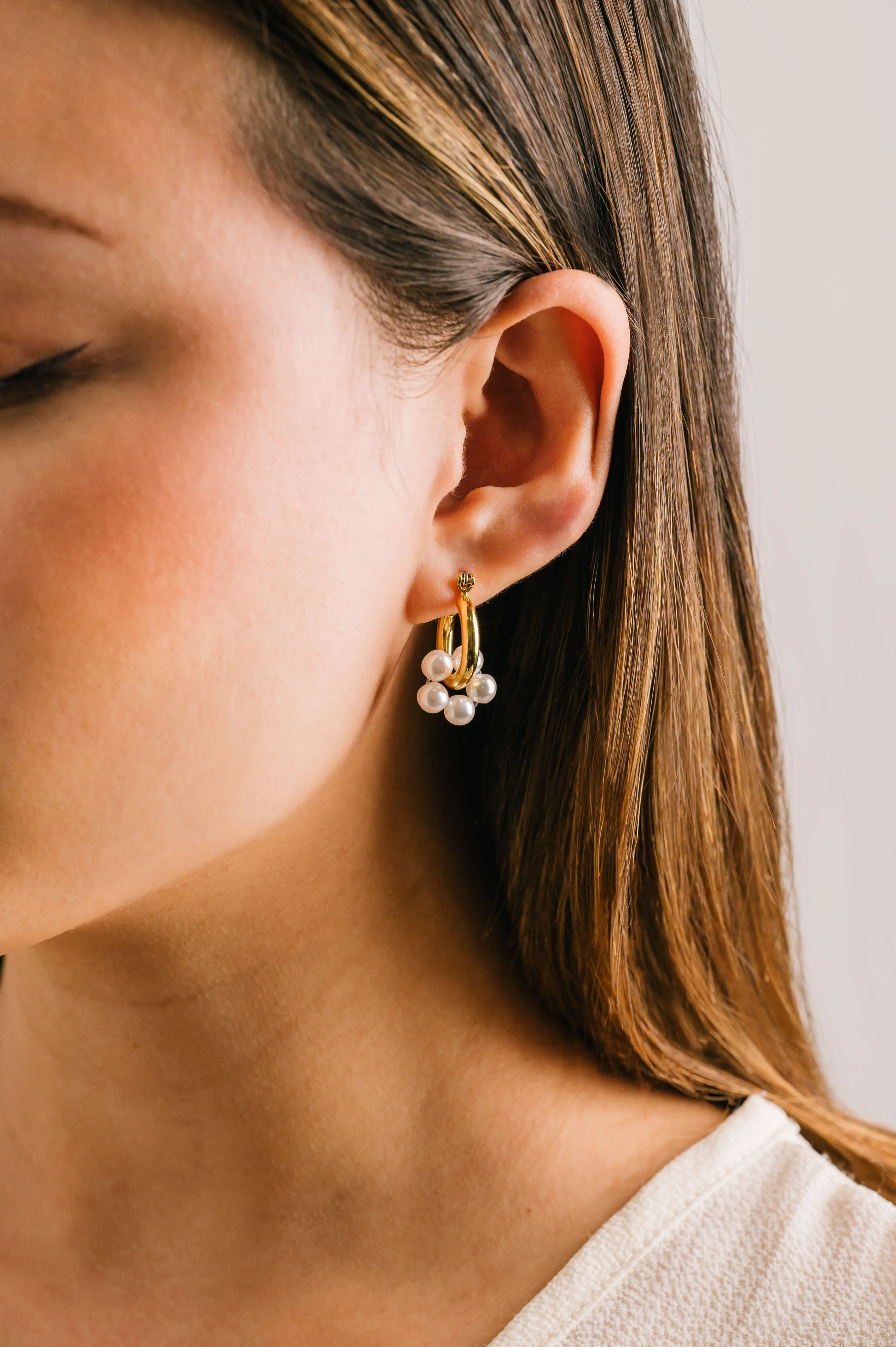 Gold Plated Neptune Pearl Hoop Earrings