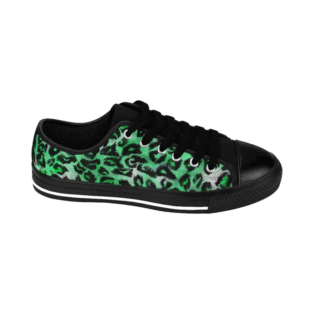 Green Leopard Print Women's Sneakers, Bright Green Animal Print Fashion Tennis Canvas Shoes For Ladies