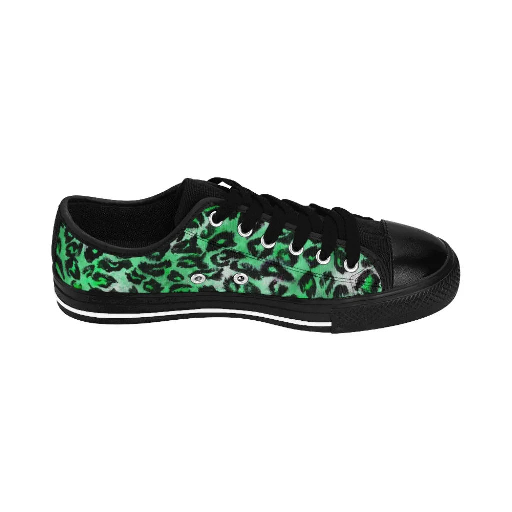 Green Leopard Print Women's Sneakers, Bright Green Animal Print Fashion Tennis Canvas Shoes For Ladies