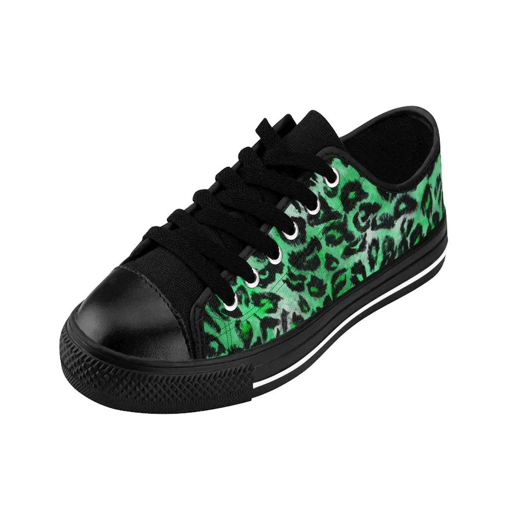 Green Leopard Print Women's Sneakers, Bright Green Animal Print Fashion Tennis Canvas Shoes For Ladies