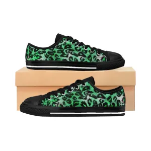 Green Leopard Print Women's Sneakers, Bright Green Animal Print Fashion Tennis Canvas Shoes For Ladies