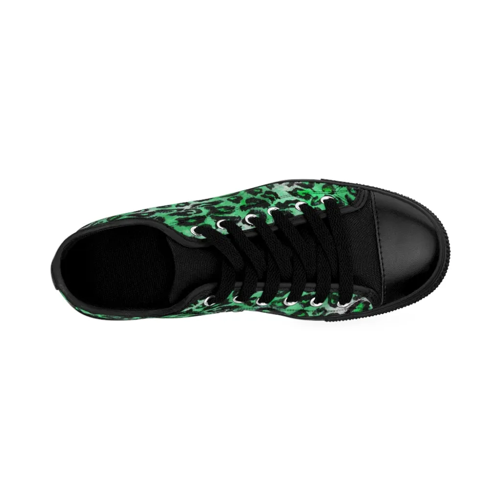 Green Leopard Print Women's Sneakers, Bright Green Animal Print Fashion Tennis Canvas Shoes For Ladies