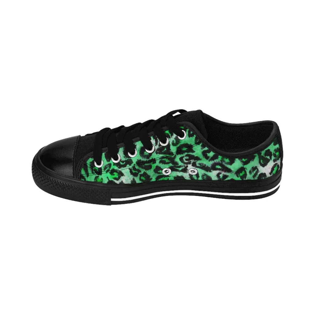 Green Leopard Print Women's Sneakers, Bright Green Animal Print Fashion Tennis Canvas Shoes For Ladies