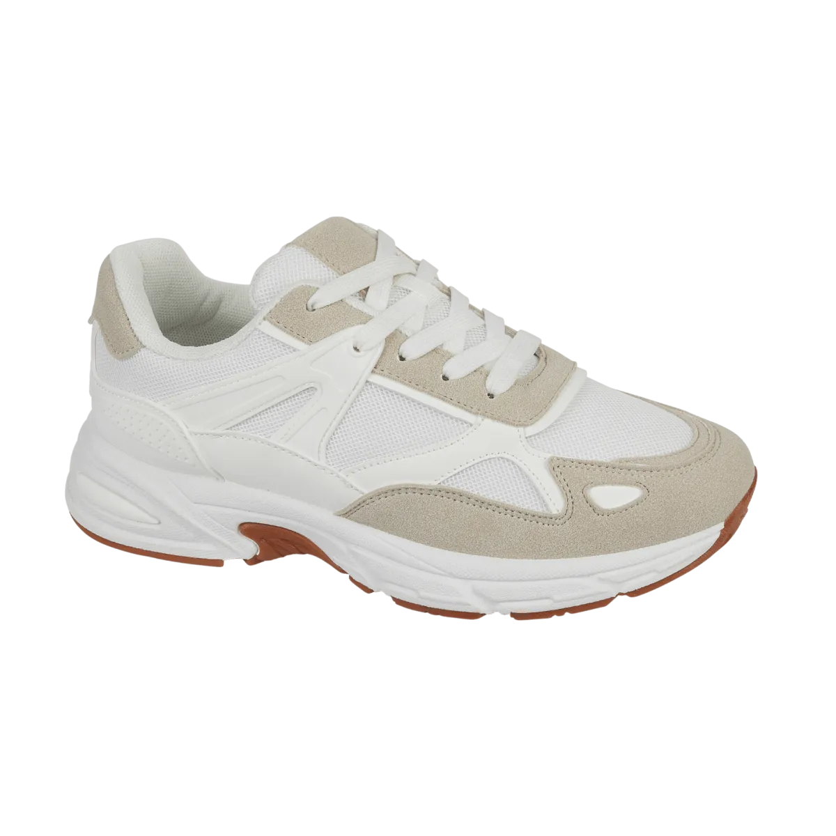 Hollie Lace Up Chunky Trainer - Ecru/White
