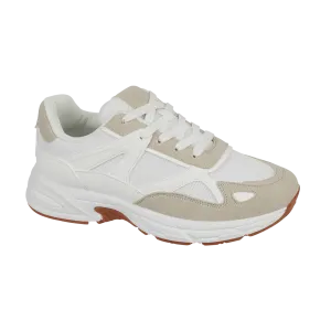Hollie Lace Up Chunky Trainer - Ecru/White