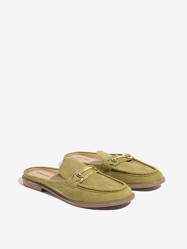 LUNA BLU Olive Chain-Detailed Faux-Suede Mule Shoes
