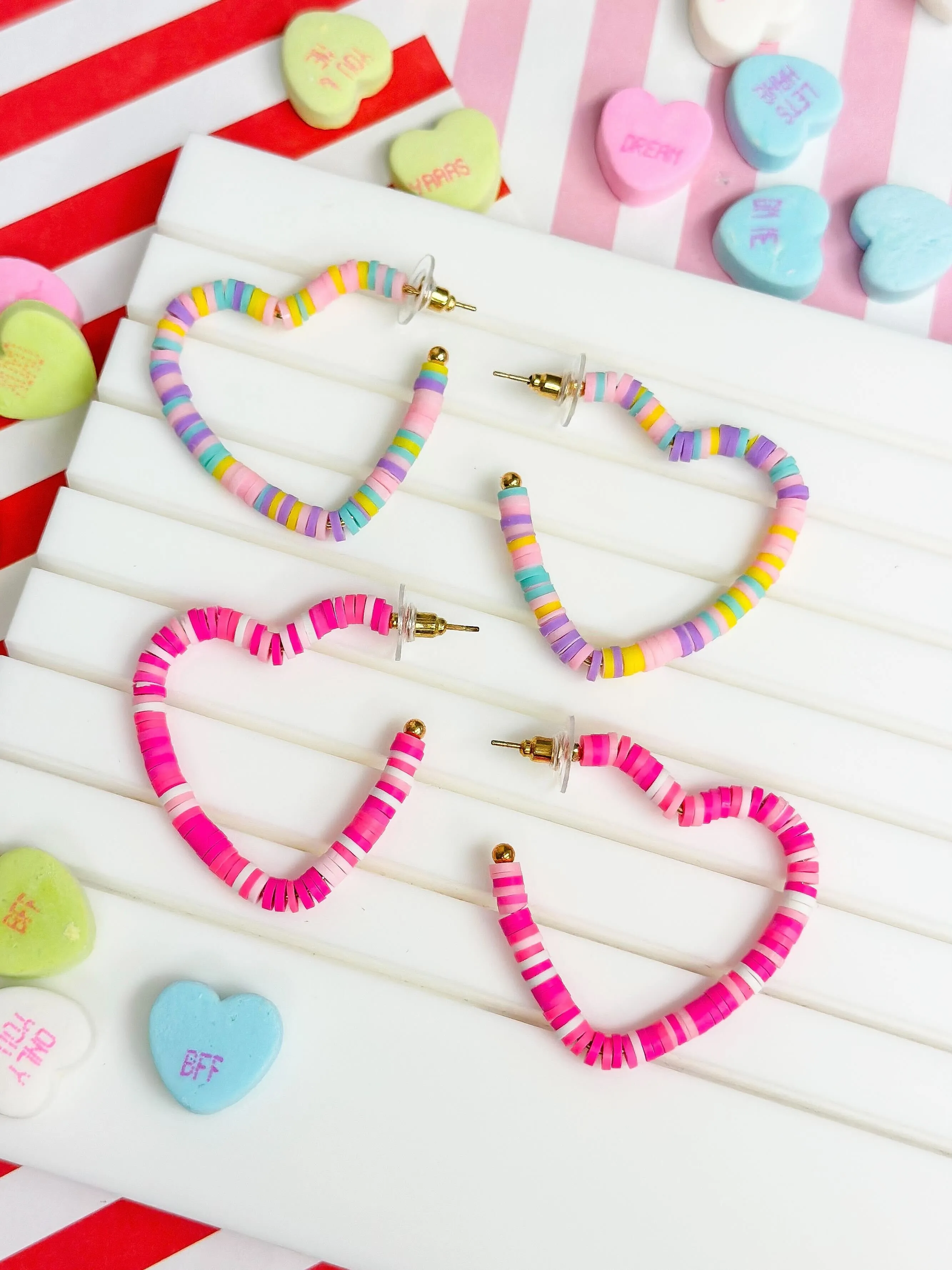 Maddie Rubber Disc Open Heart Hoop Earrings - Purple Multi