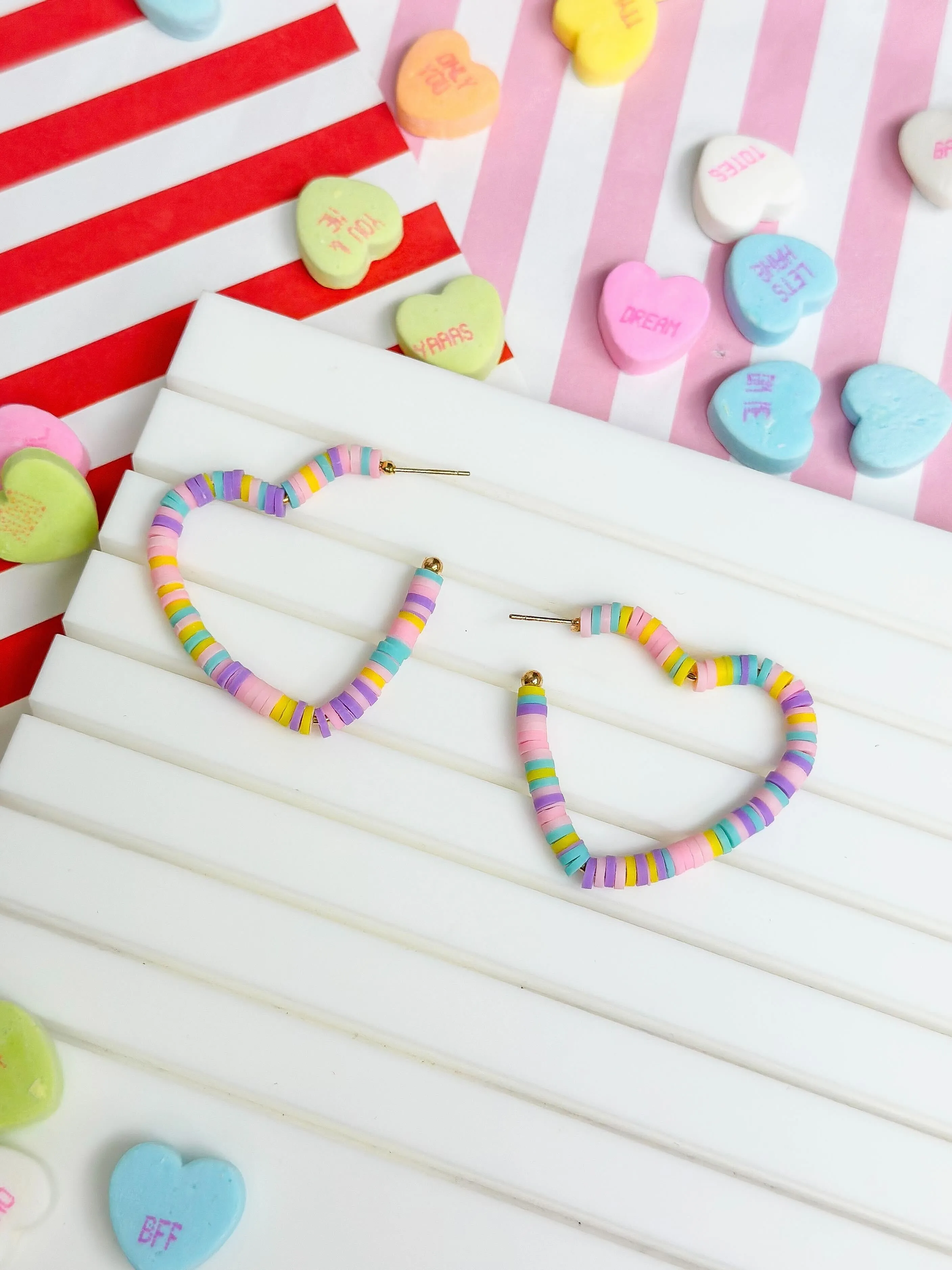 Maddie Rubber Disc Open Heart Hoop Earrings - Purple Multi