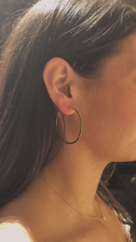 Medium Gold Vermeil Hammered Wire Hoops