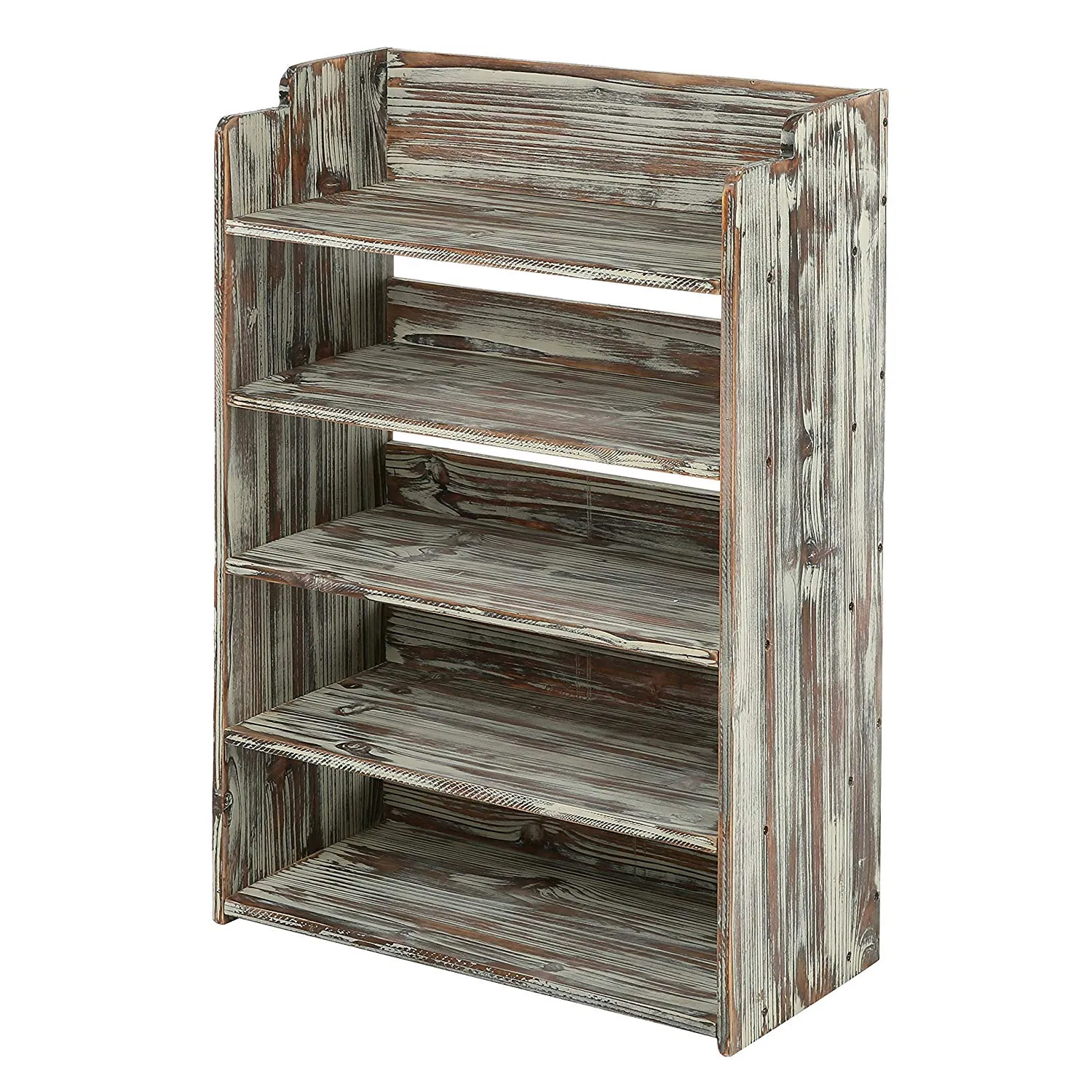 MyGift 5 Tier Rustic Torched Wood Entryway Shoe Rack Storage Shelves, Closet Organizer Shelf
