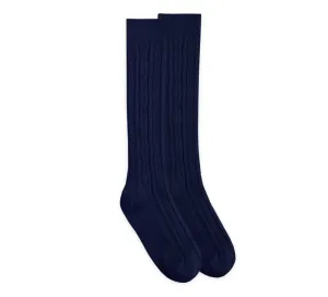 Navy Jefferies Socks Acrylic Cable Knee High Socks-1 Pair