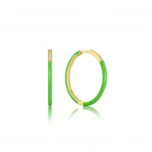 Neon Green Enamel Gold Sparkle Hoop Earrings E040-04G-NG